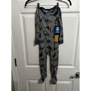 NWT Gerber Kids 2T Pajamas Zipper Feet Dinosaur Toddler Long Sleeve Gray Blue